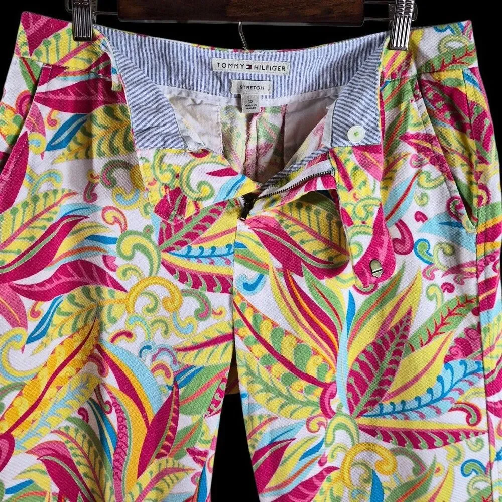 Tommy Hilfiger Tropical Print Capri Pants Size 10 Stretch Colorful Preppy Resort - Picture 6 of 10